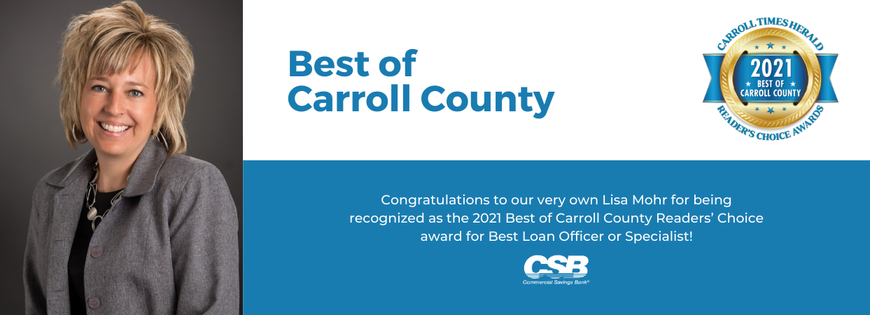 Lisa Mohr 2021 Carroll Times Herald Best of Carroll County Reader's Choice Award Best Loan officer or Specialist