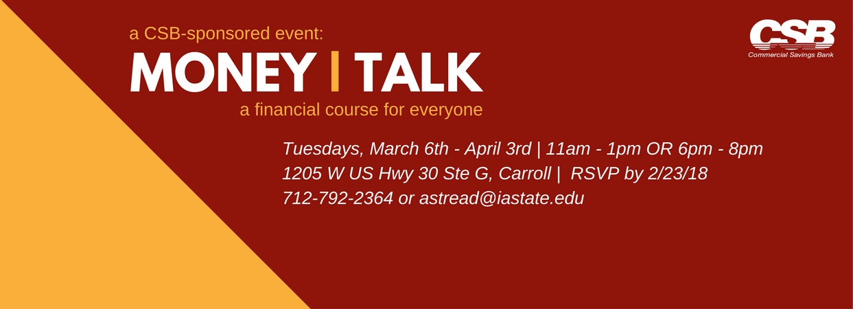 Money Talk - a financial course for everyone. March 6 - April 3rd, 2018
