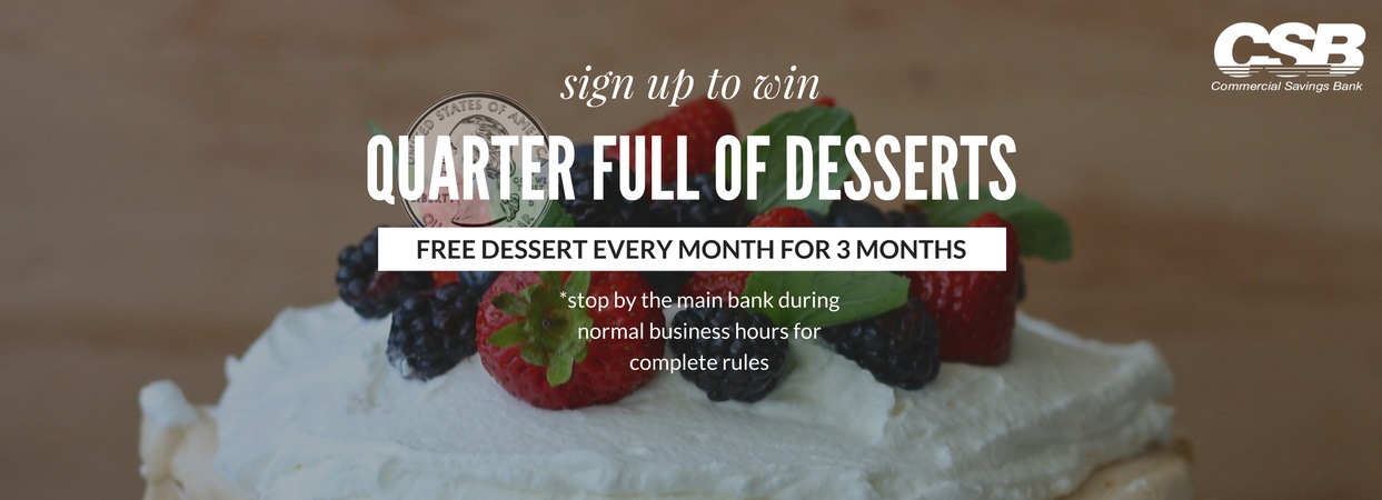 Quarter Full of Desserts - Win free dessert for 3 months - 2017