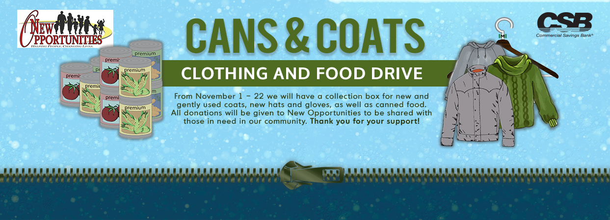 Cans & Coats - Clothing and Food Drive. November 2019